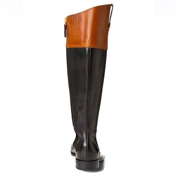 New! RALPH LAUREN Two-tone Equestian Style Leather Boots, Black/Saddle Tan, Sz 9 - Picture 3 of 7
